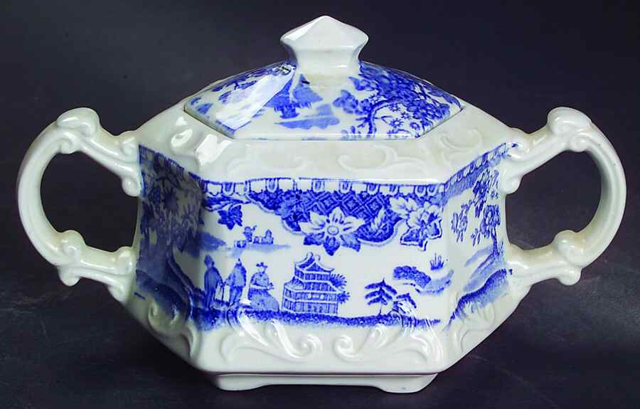 Seaforth Blue (Rope Edge, Scallop) Sugar Bowl & Lid by Wood & Sons-1