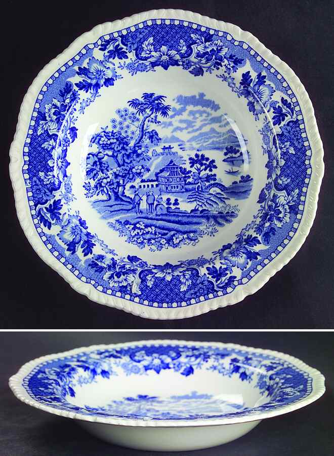Seaforth Blue (Rope Edge, Scallop) Rim Soup Bowl by Wood & Sons-1