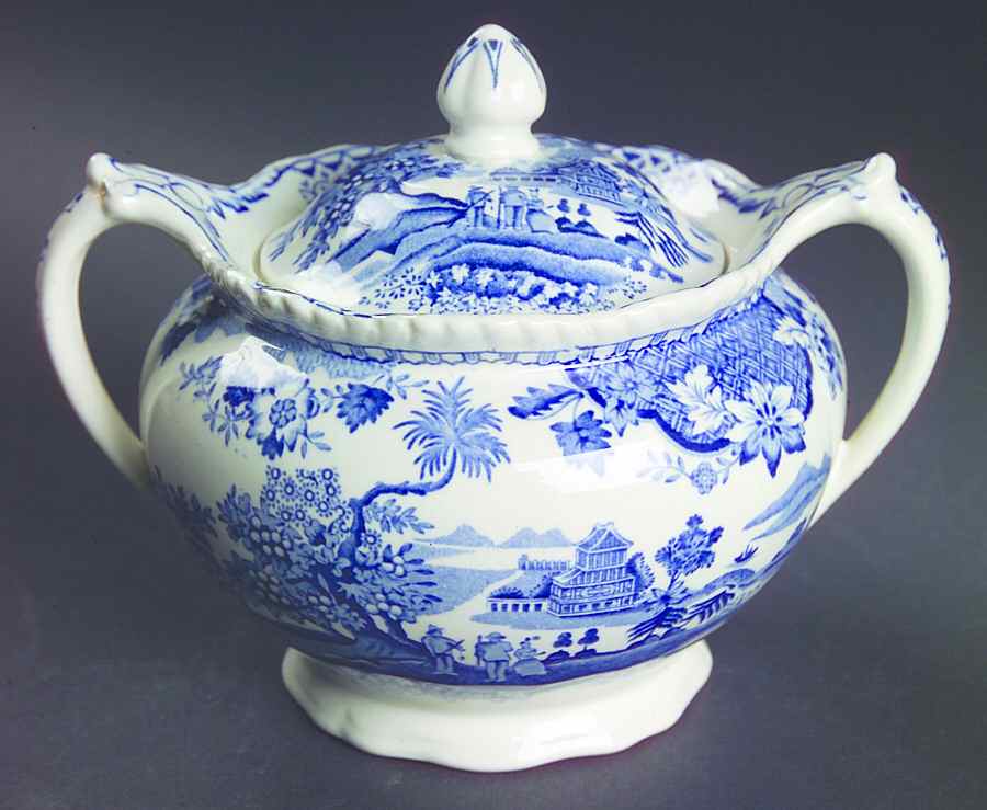 Seaforth Blue (Rope Edge, Scallop) Sugar Bowl & Lid by Wood & Sons-1