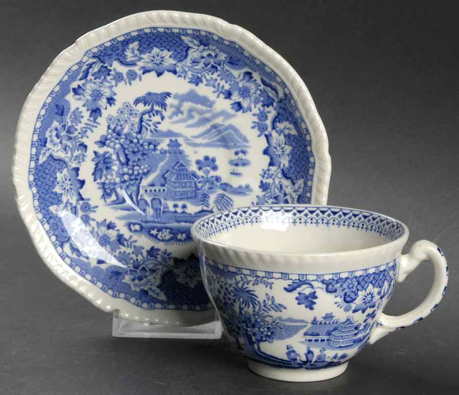 Seaforth Blue (Rope Edge, Scallop) Flat Cup & Saucer Set by Wood & Sons-1
