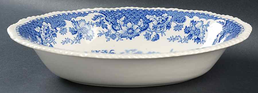 Seaforth Blue (Rope Edge, Scallop) 9" Oval Vegetable Bowl by Wood & Sons-1