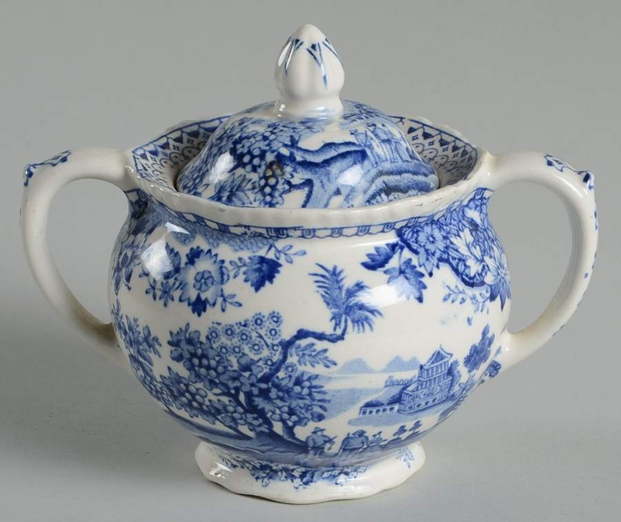 Seaforth Blue (Rope Edge, Scallop) Mini Sugar Bowl & Lid by Wood & Sons-1