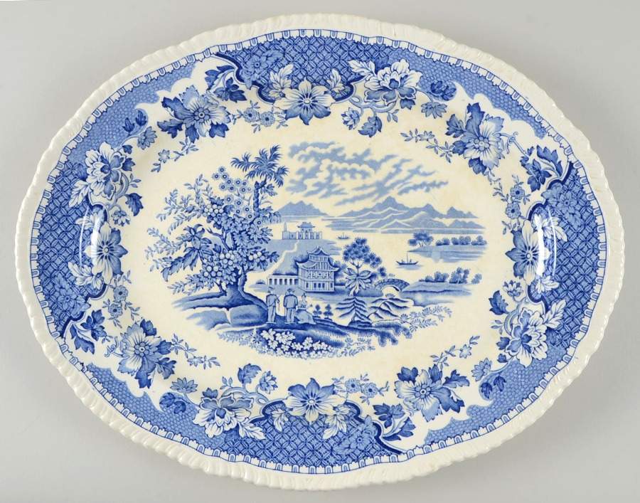 Seaforth Blue (Rope Edge, Scallop) 16" Oval Serving Platter by Wood & Sons-1