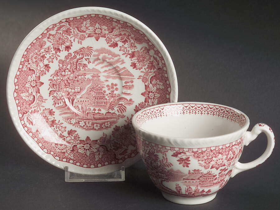 Seaforth Pink (Smooth) Flat Cup & Saucer Set by Wood & Sons-1