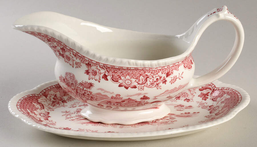 Seaforth Pink (Smooth) Gravy Boat & Underplate/Relish by Wood & Sons-1