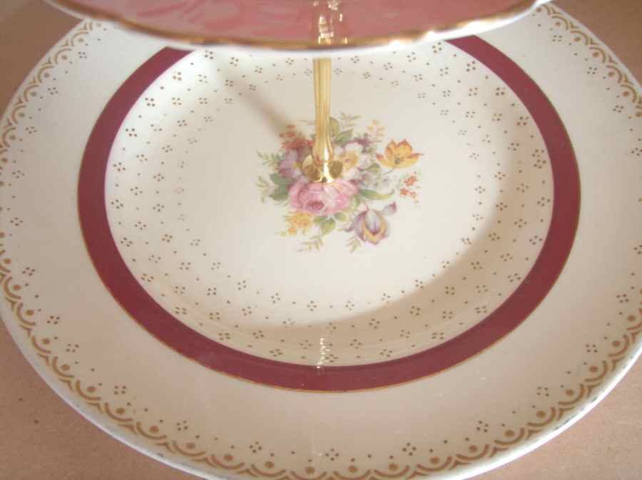 Selston Burgundy 2 Tiered Serving Tray (Dinner & Salad Plate) by Wood & Sons-1