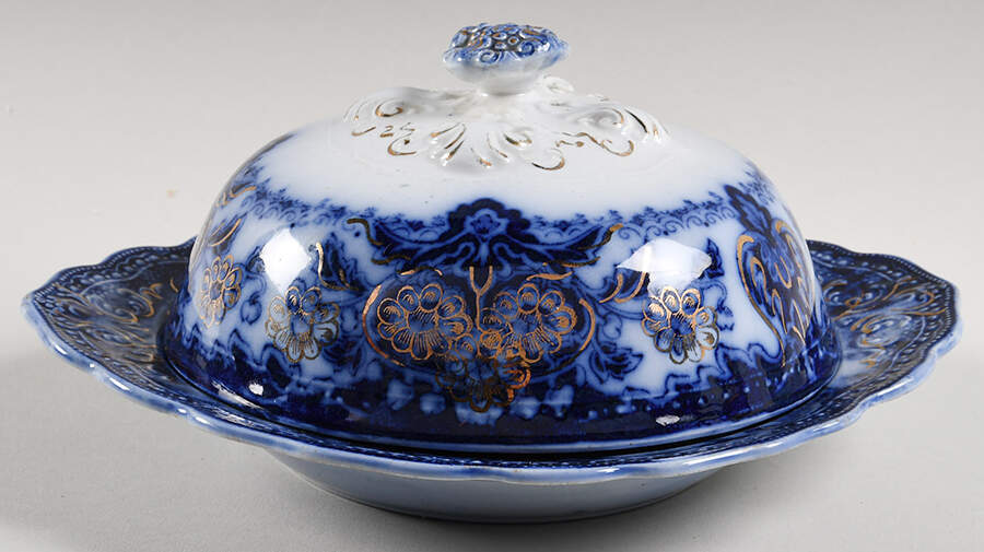 Seville (Flow Blue) Round Covered Butter by Wood & Sons-1