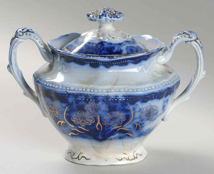 Seville (Flow Blue) Sugar Bowl & Lid by Wood & Sons-1