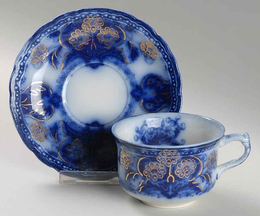 Seville (Flow Blue) Flat Cup & Saucer Set by Wood & Sons-1