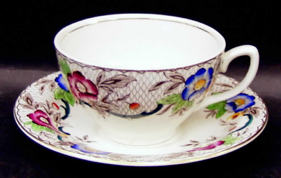 Seville (Multicolor Floral) Flat Cup & Saucer Set by Wood & Sons-1