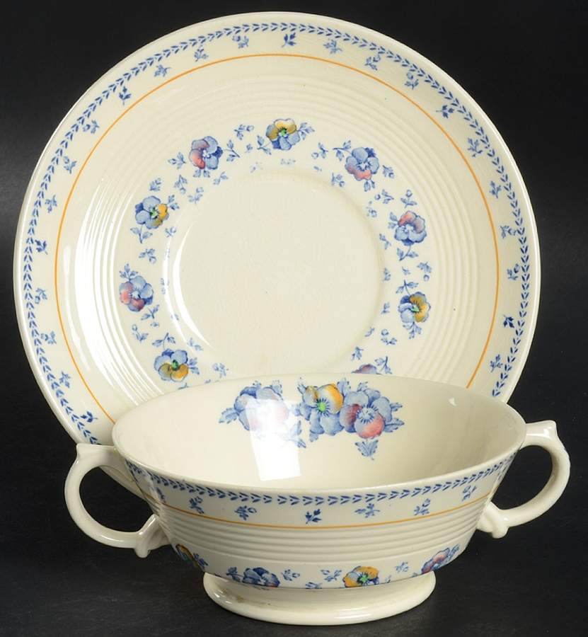 Sunny Brook Blue Footed Cream Soup Bowl & Saucer Set by Wood & Sons-1