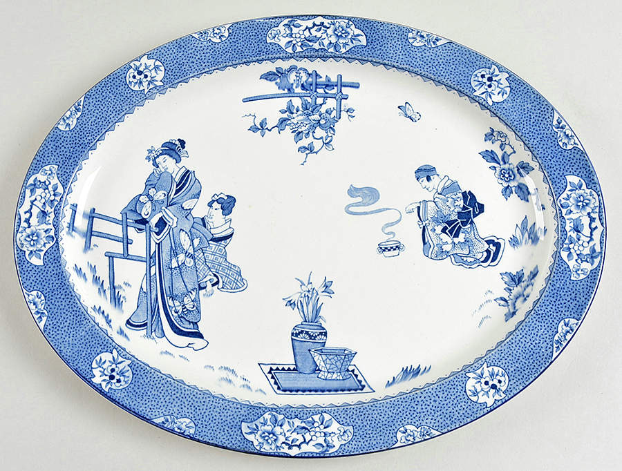 Tsing (Blue) 14" Oval Serving Platter by Wood & Sons-1