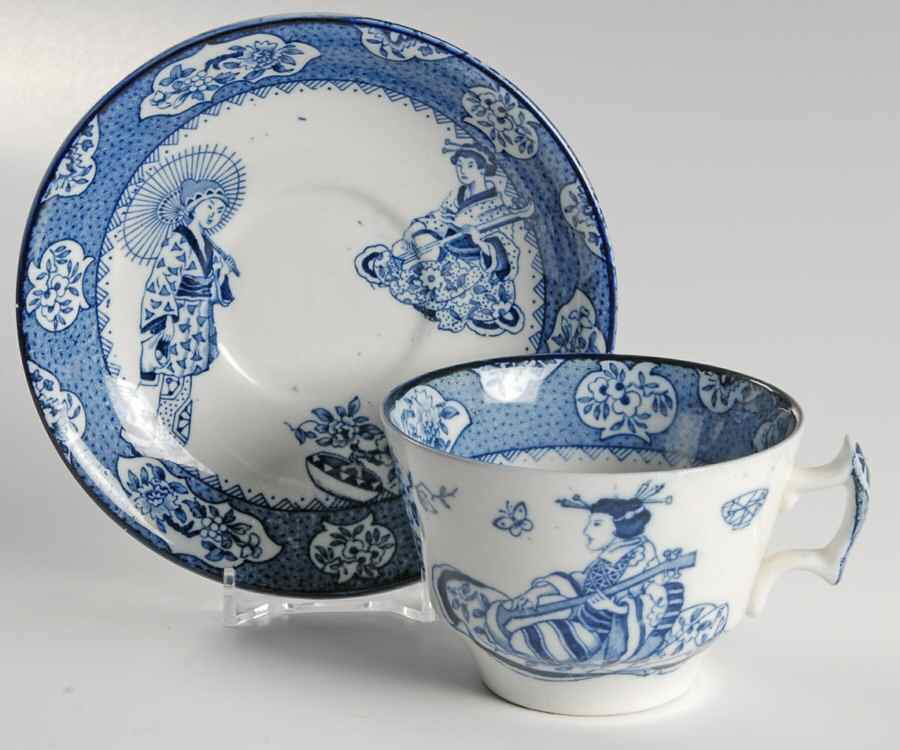 Tsing (Blue) Flat Cup & Saucer Set by Wood & Sons-1