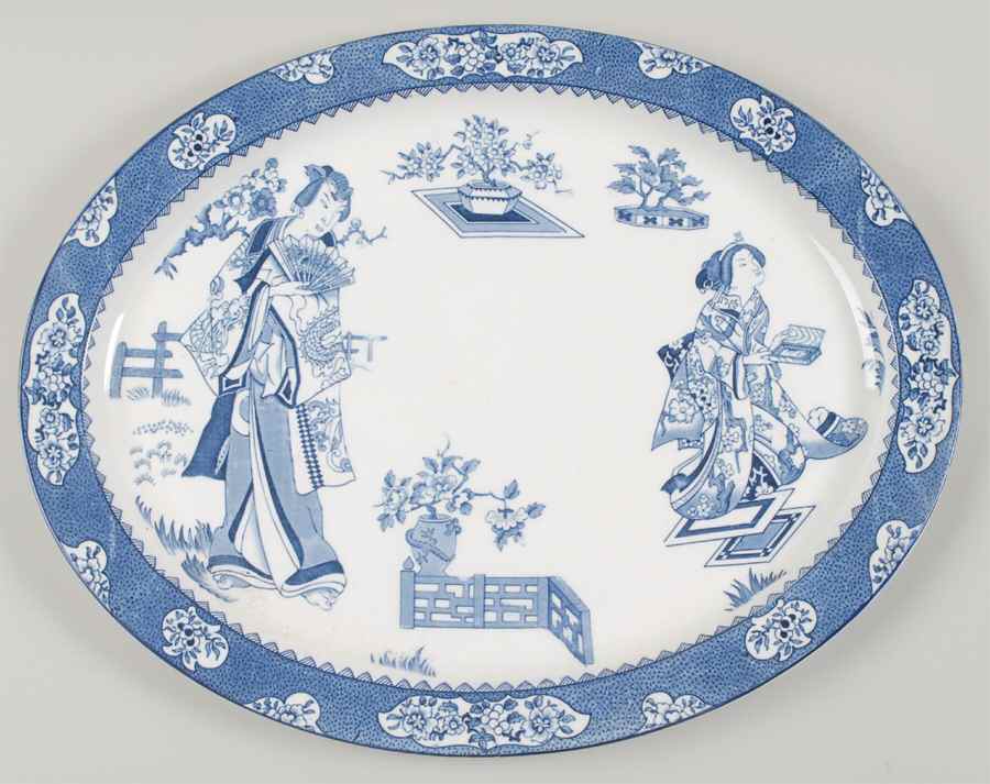Tsing (Blue) 16" Oval Serving Platter by Wood & Sons-1