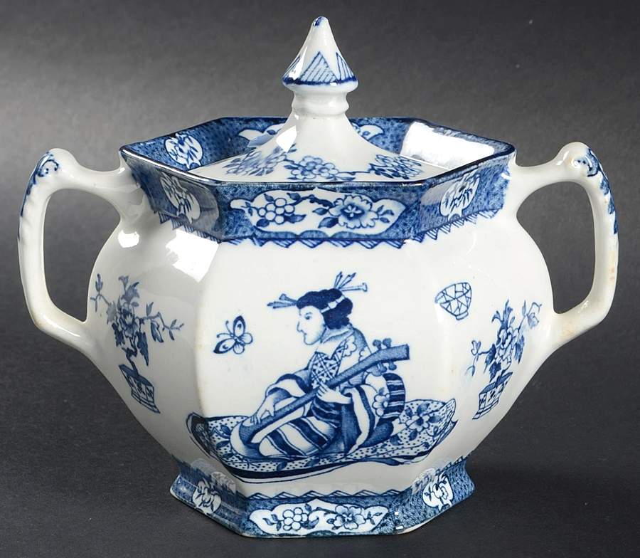 Tsing (Blue) Sugar Bowl & Lid by Wood & Sons-1