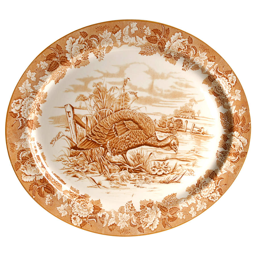 English Scenery Light Brown 21" Oval Serving Platter by Wood & Sons-1