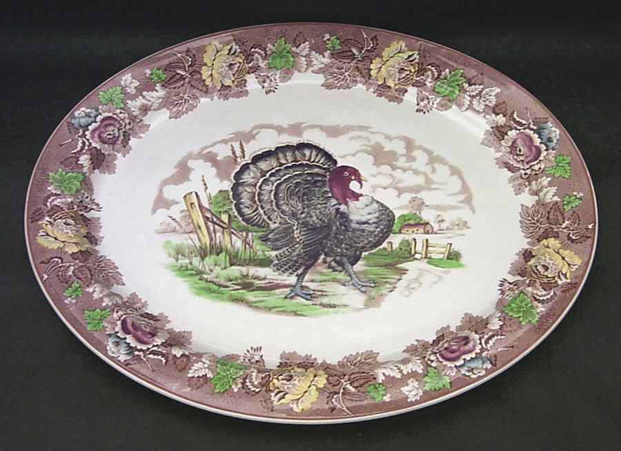 English Scenery Light Brown Multicolor 18" Oval Serving Platter by Wood & Sons-1