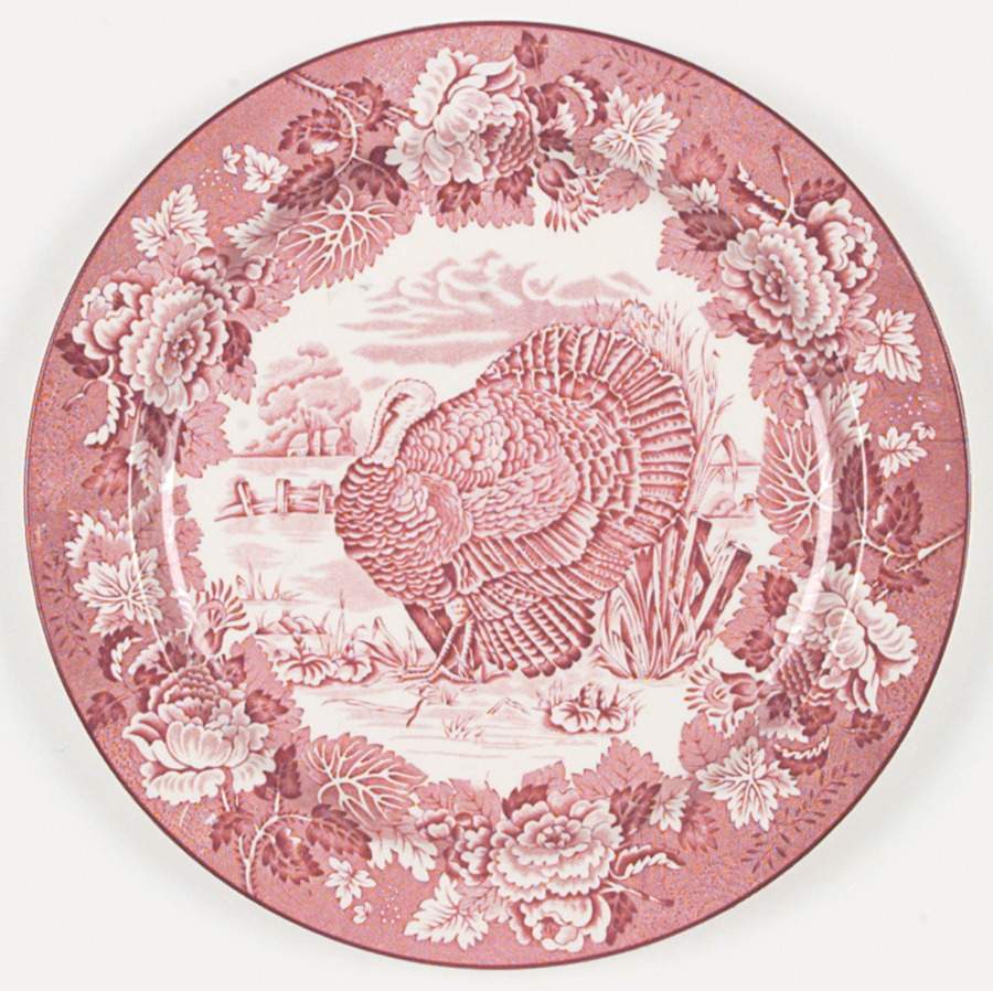 English Scenery Pink (Older, Smooth) Dinner Plate by Wood & Sons-1