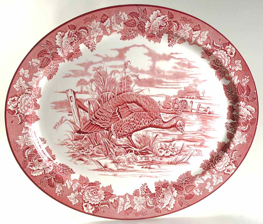English Scenery Pink (Older, Smooth) 21" Oval Serving Platter by Wood & Sons-1