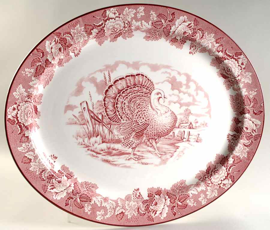 English Scenery Pink (Older, Smooth) 21" Oval Serving Platter by Wood & Sons-1