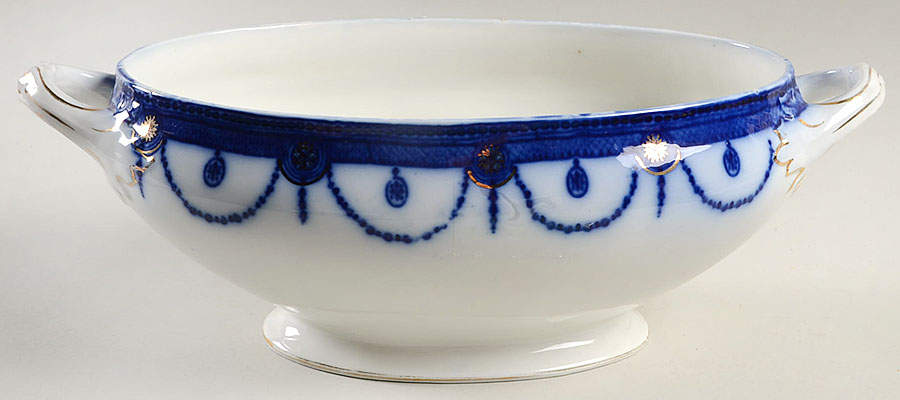 Venice Flow Blue (Gold Trim) Oval Tureen No Lid by Wood & Sons-1