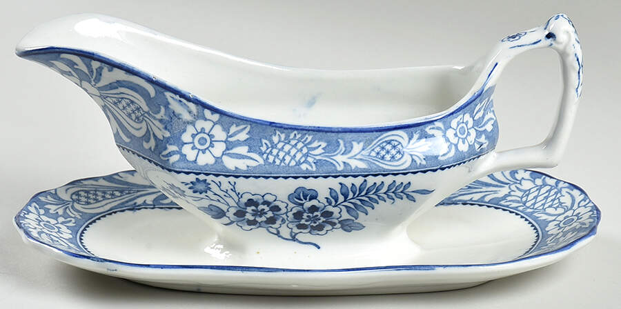 Wincanton Blue Gravy Boat with Attached Underplate by Wood & Sons-1