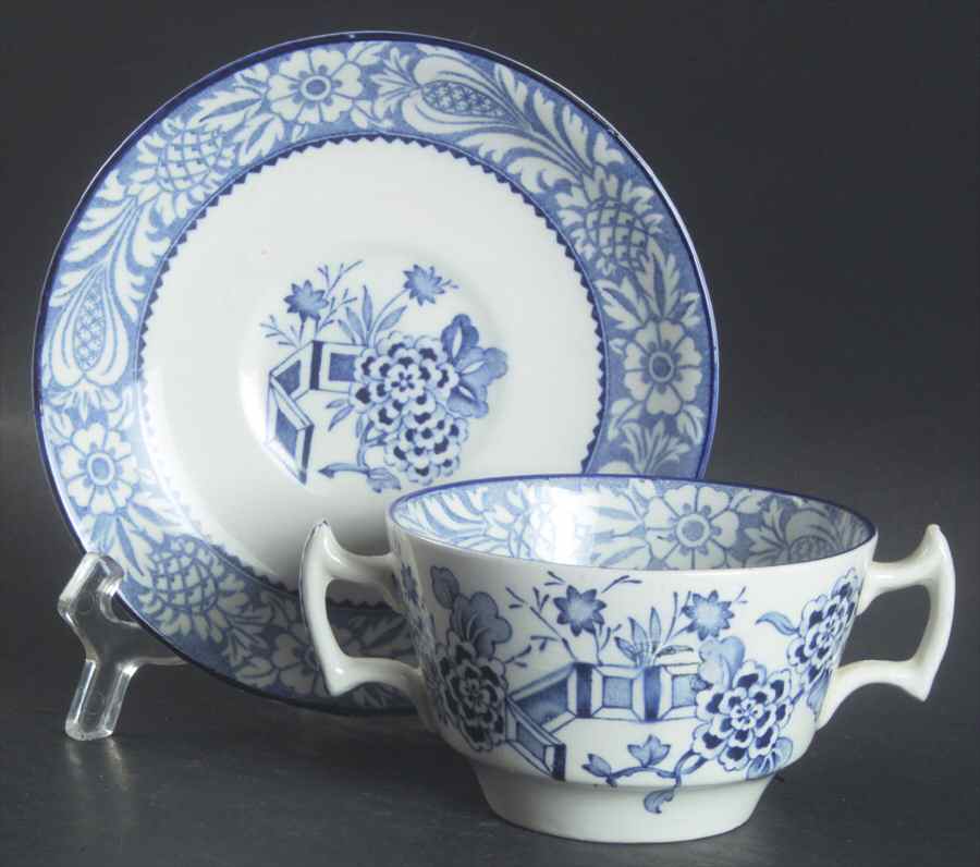 Wincanton Blue Flat Bouillon Cup & Saucer by Wood & Sons-1