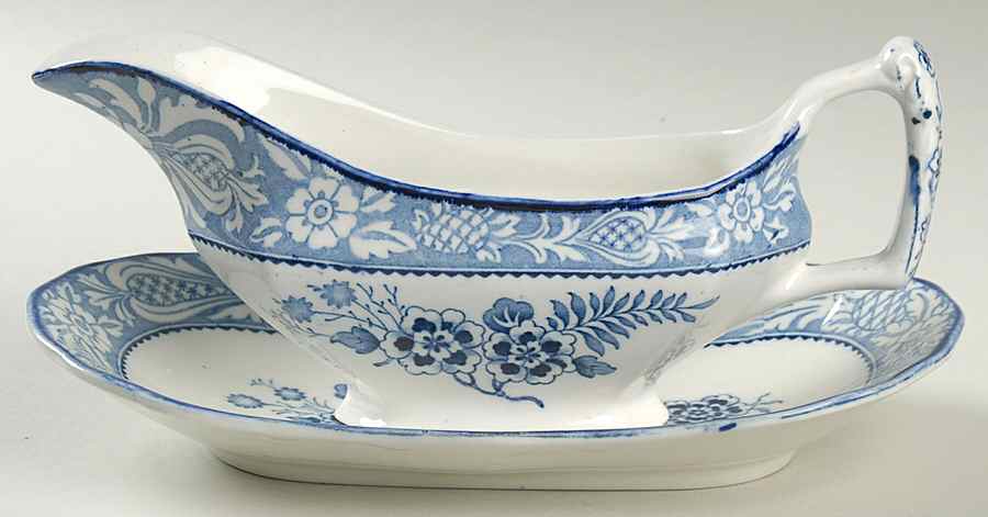 Wincanton Blue Gravy Boat & Underplate/Relish by Wood & Sons-1