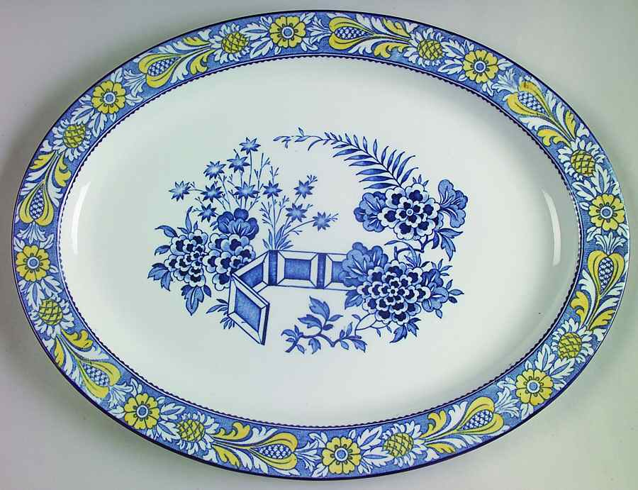 Wincanton Blue and Yellow (Rim Shape) 14" Oval Serving Platter by Wood & Sons-1