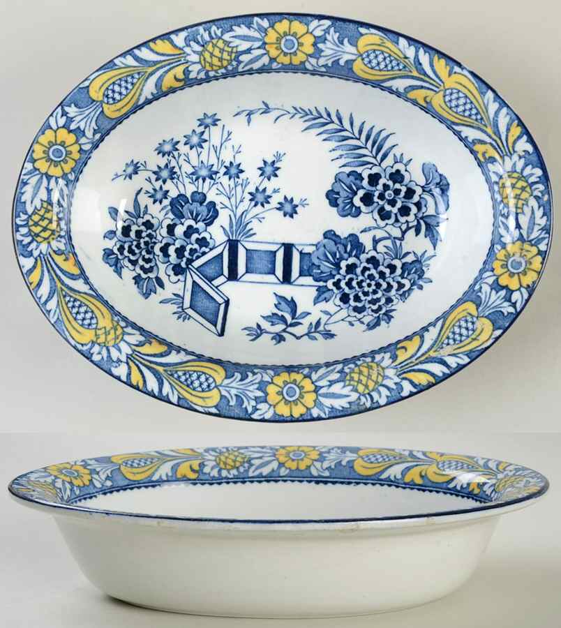 Wincanton Blue and Yellow (Rim Shape) 8" Oval Vegetable Bowl by Wood & Sons-1