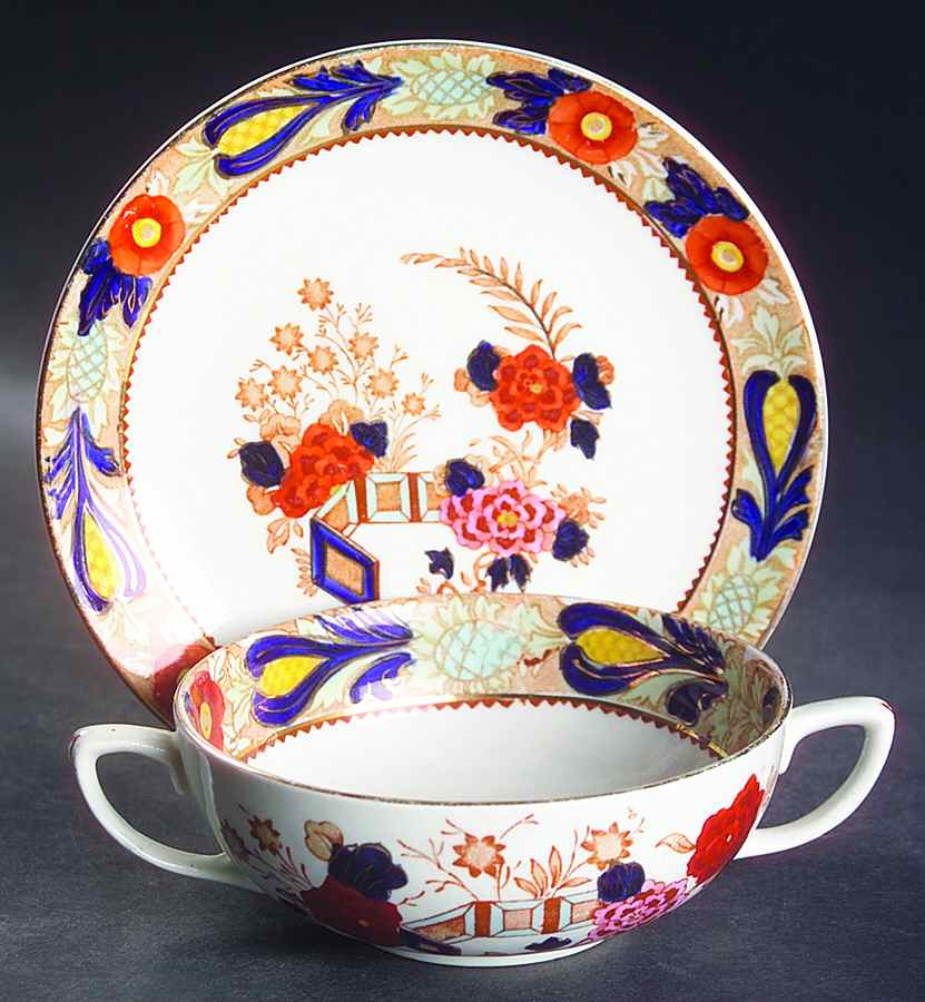 Wincanton Blue and Rust Flat Cream Soup Bowl & Saucer Set by Wood & Sons-1