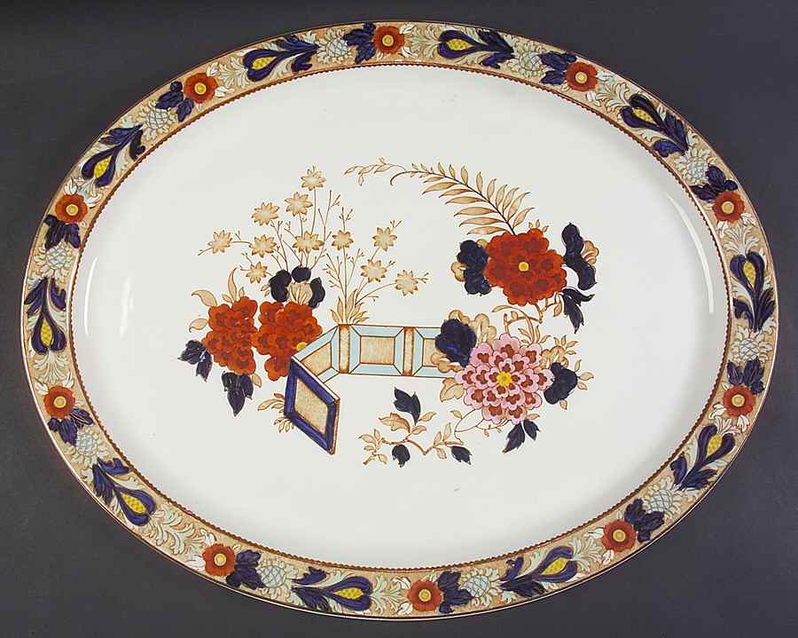 Wincanton Blue and Rust 18" Oval Serving Platter by Wood & Sons-1