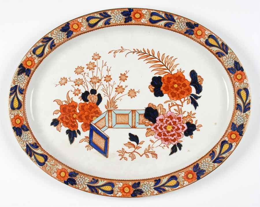 Wincanton Blue and Rust 16" Oval Serving Platter by Wood & Sons-1