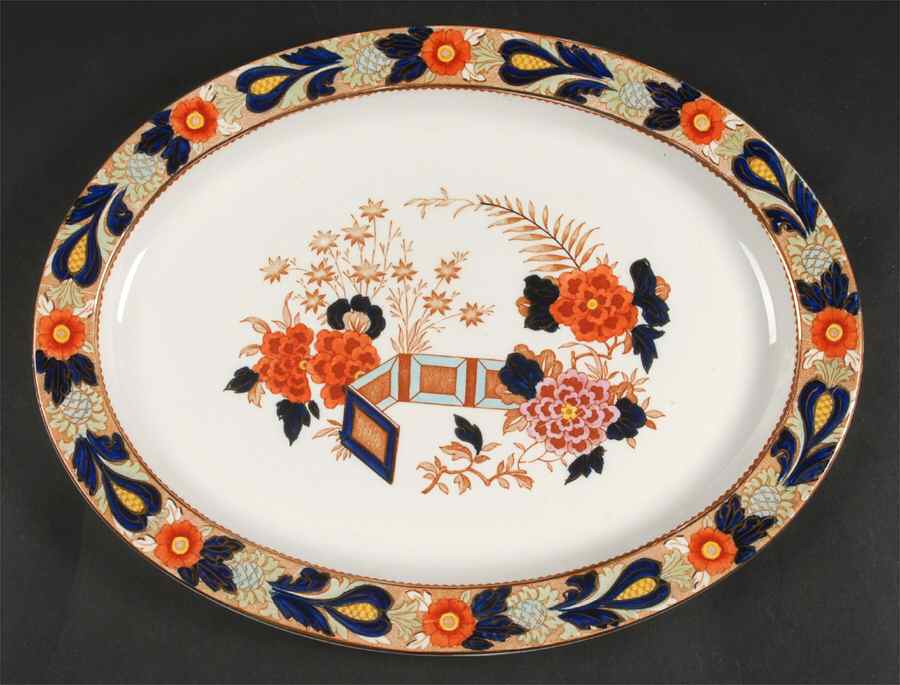 Wincanton Blue and Rust 14" Oval Serving Platter by Wood & Sons-1