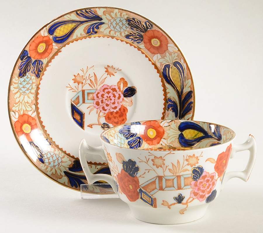 Wincanton Blue and Rust Flat Bouillon Cup & Saucer by Wood & Sons-1