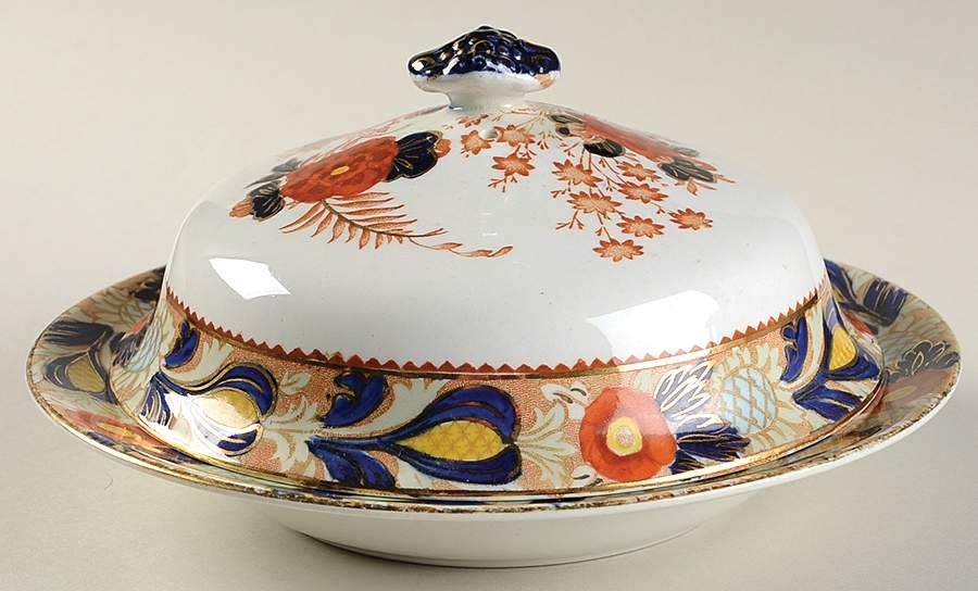 Wincanton Blue and Rust Round Covered Butter with Strainer by Wood & Sons-1