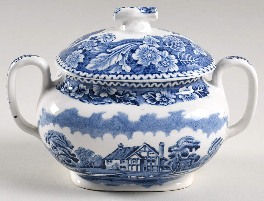 Woodland Blue (Center Scene) Sugar Bowl & Lid by Wood & Sons-1