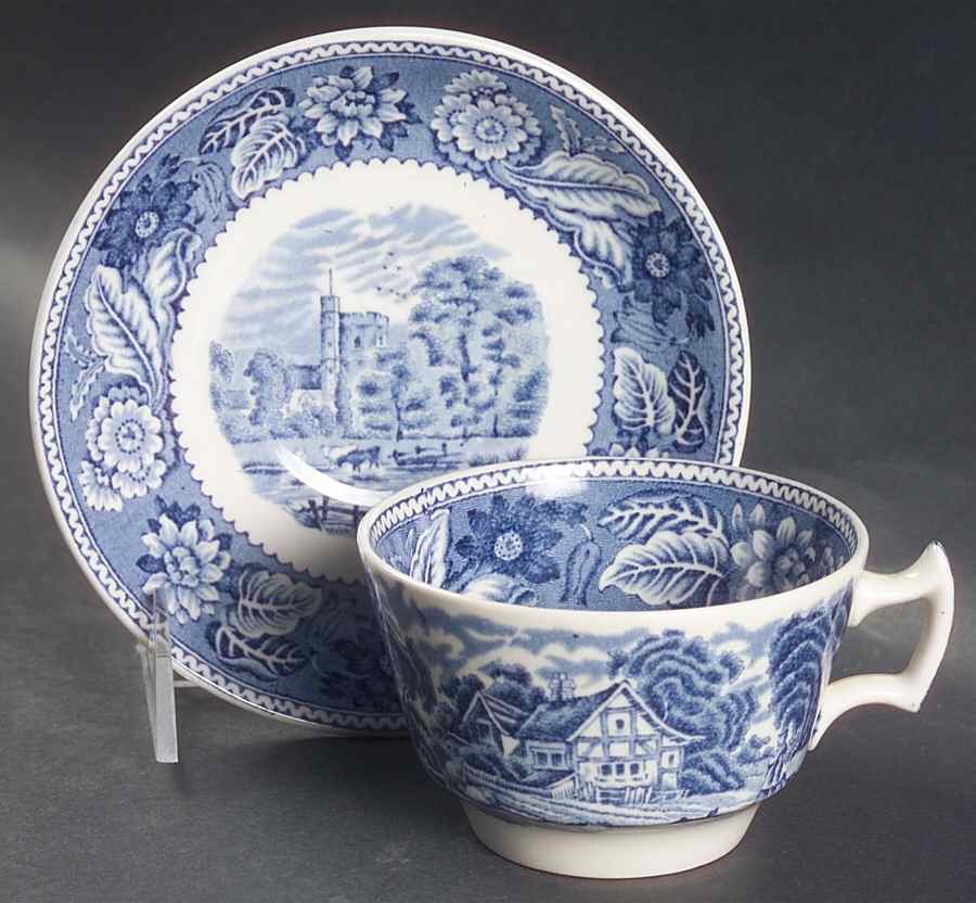 Woodland Blue (Center Scene) Flat Cup & Saucer Set by Wood & Sons-1