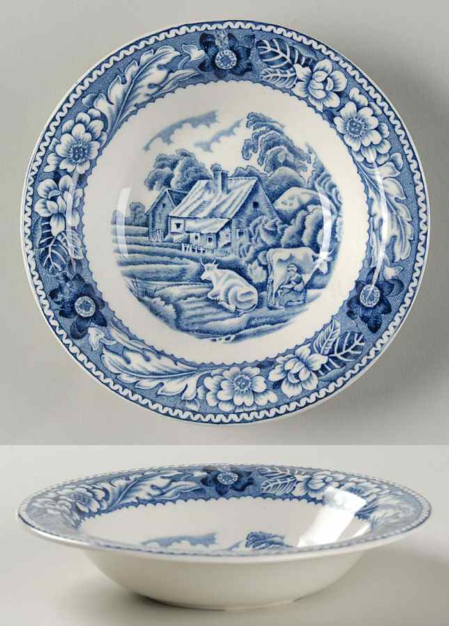 Woodland Blue (Center Scene) Rim Fruit/Dessert (Sauce) Bowl by Wood & Sons-1