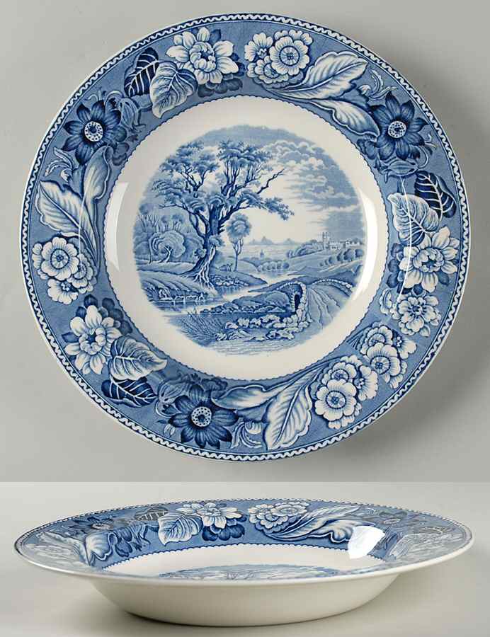 Woodland Blue (Center Scene) Large Rim Soup Bowl by Wood & Sons-1