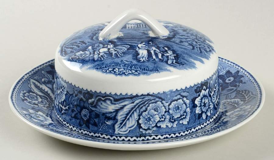 Woodland Blue (Center Scene) Round Covered Butter by Wood & Sons-1