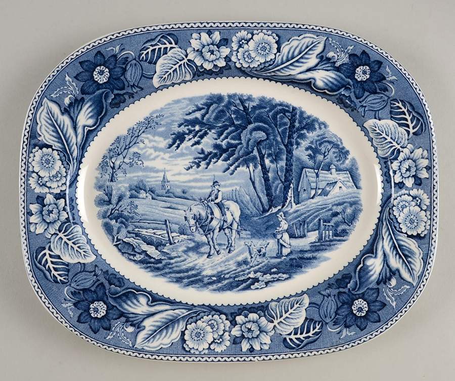 Woodland Blue (Center Scene) 12" Oval Serving Platter by Wood & Sons-1