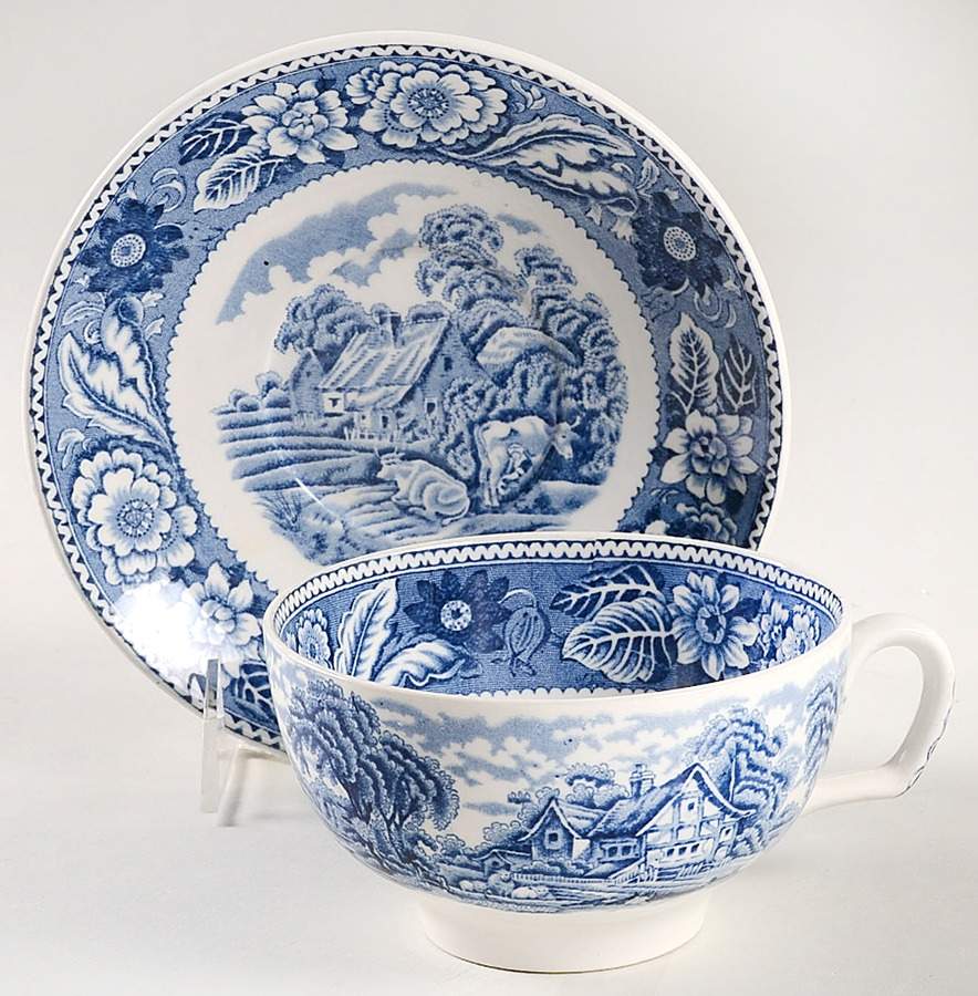 Woodland Blue (Center Scene) Breakfast Cup & Saucer Set by Wood & Sons-1