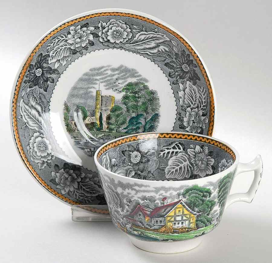 Woodland Multicolor Flat Cup & Saucer Set by Wood & Sons-1