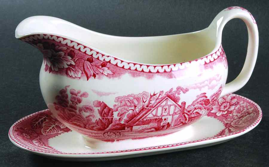Woodland Pink Gravy Boat with Attached Underplate by Wood & Sons-1