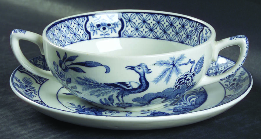 Yuan Blue and White (Older) Flat Cream Soup Bowl & Saucer Set by Wood & Sons-1