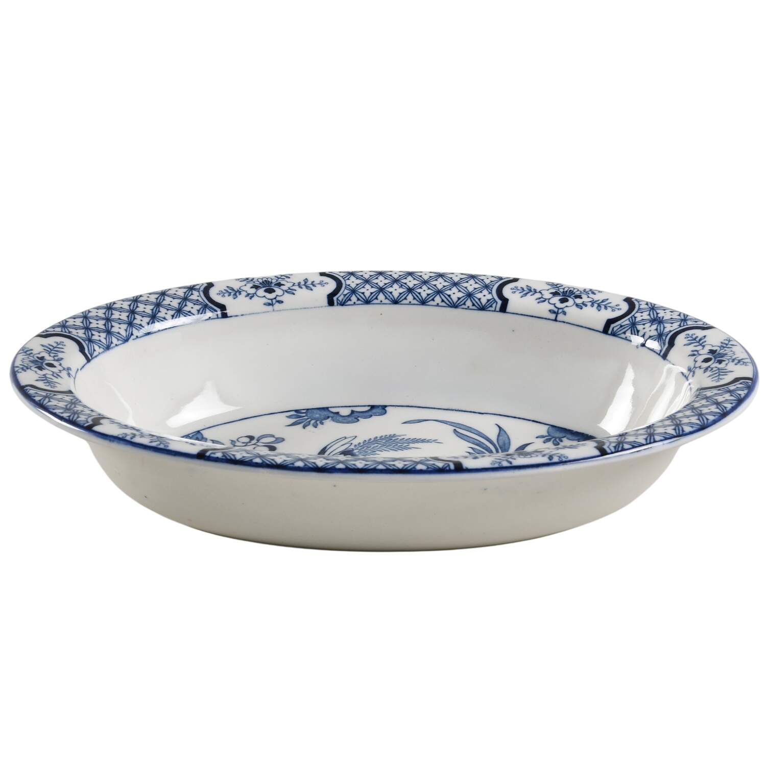 Yuan Blue and White (Older) 10" Oval Vegetable Bowl by Wood & Sons-1