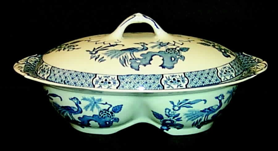Yuan Blue and White (Older) Oval Covered Divided Vegetable by Wood & Sons-1