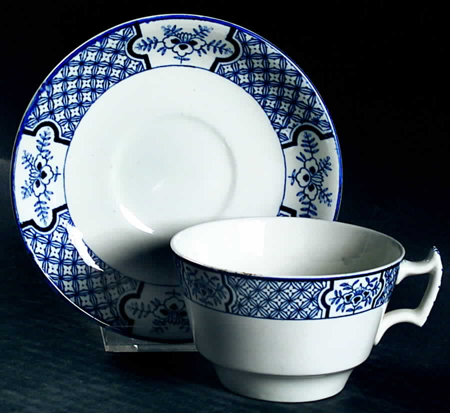 Yuan Blue and White (Older) Flat Cup & Saucer Set by Wood & Sons-1
