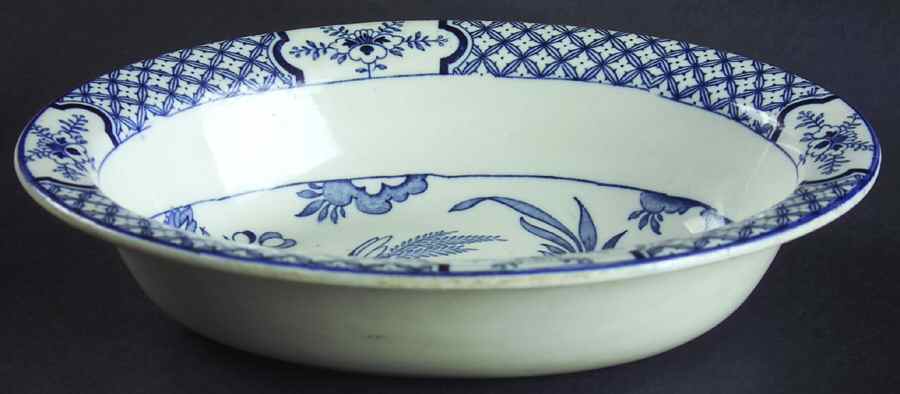 Yuan Blue and White (Older) 8" Oval Vegetable Bowl by Wood & Sons-1